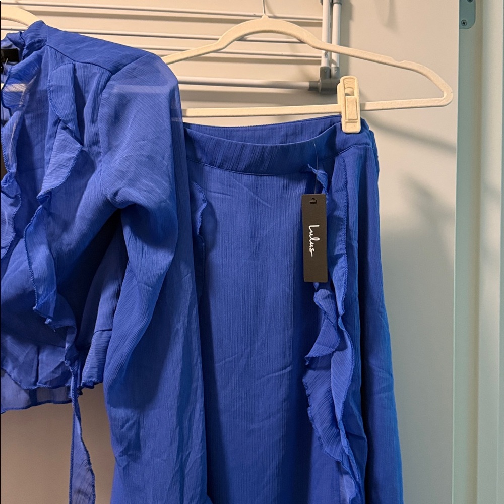 Lulus Blue Ruffled Two-Piece Set - Picture 4 of 5